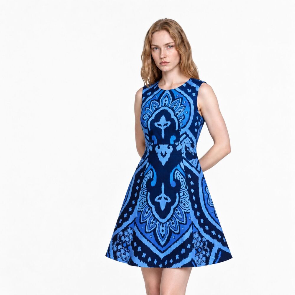 INC International Concepts Blue Medallion Fit & Flare Dress - Size 4